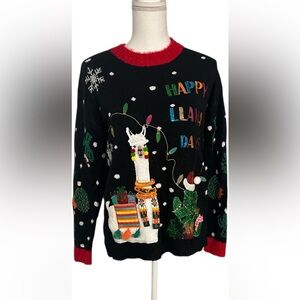 Holiday Time Black Festive Llama Sweater